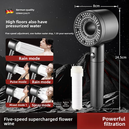 Pressurized Filter Shower Head with 5 Spray Modes