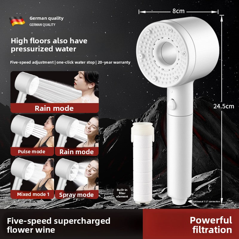 Pressurized Filter Shower Head with 5 Spray Modes