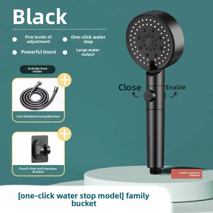 Pressurized Handheld Shower Head with Five Spray Modes