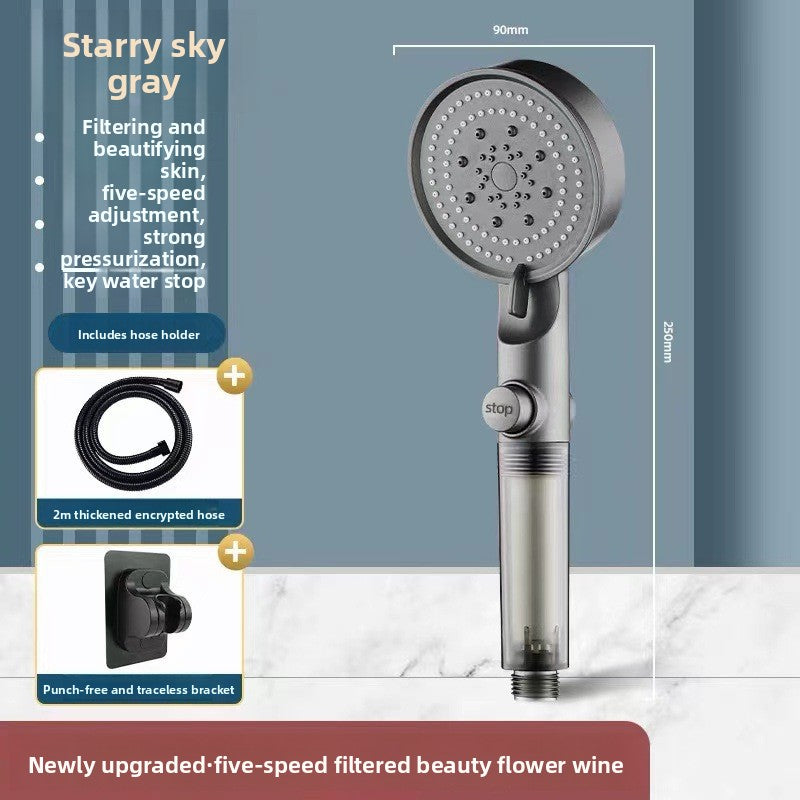 Pressurized Shower Head with Filter and Multiple Spray Modes