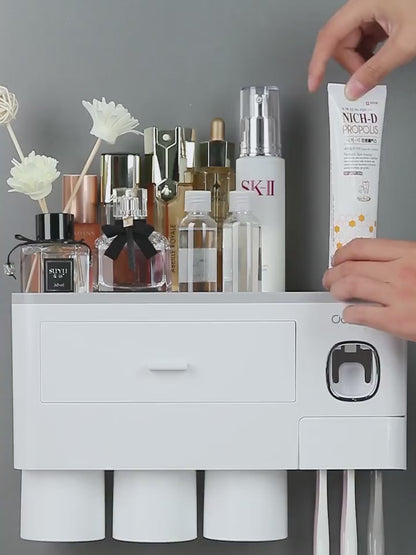 Magnetic Toothbrush Holder with Toothpaste Squeezer Storage