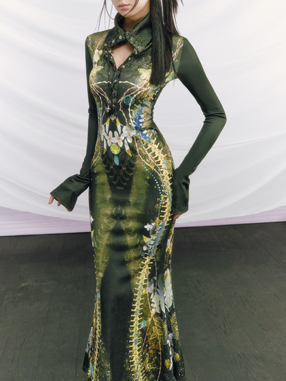 Print Knitted Fishtail Dress
