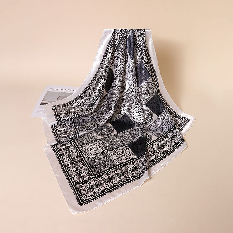 Print Satin Square Scarf Versatile Silk Scarf