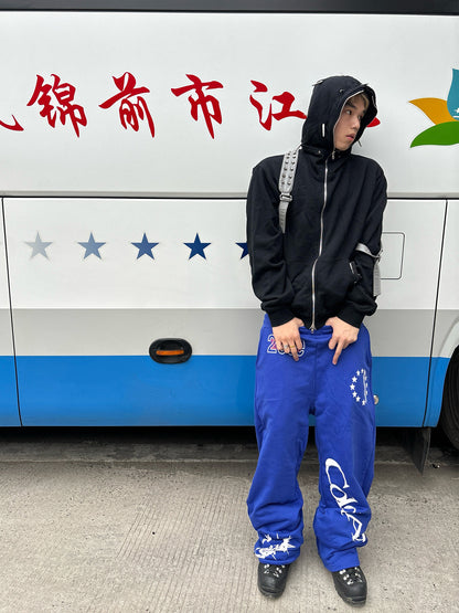 Printed blue loose sweatpants