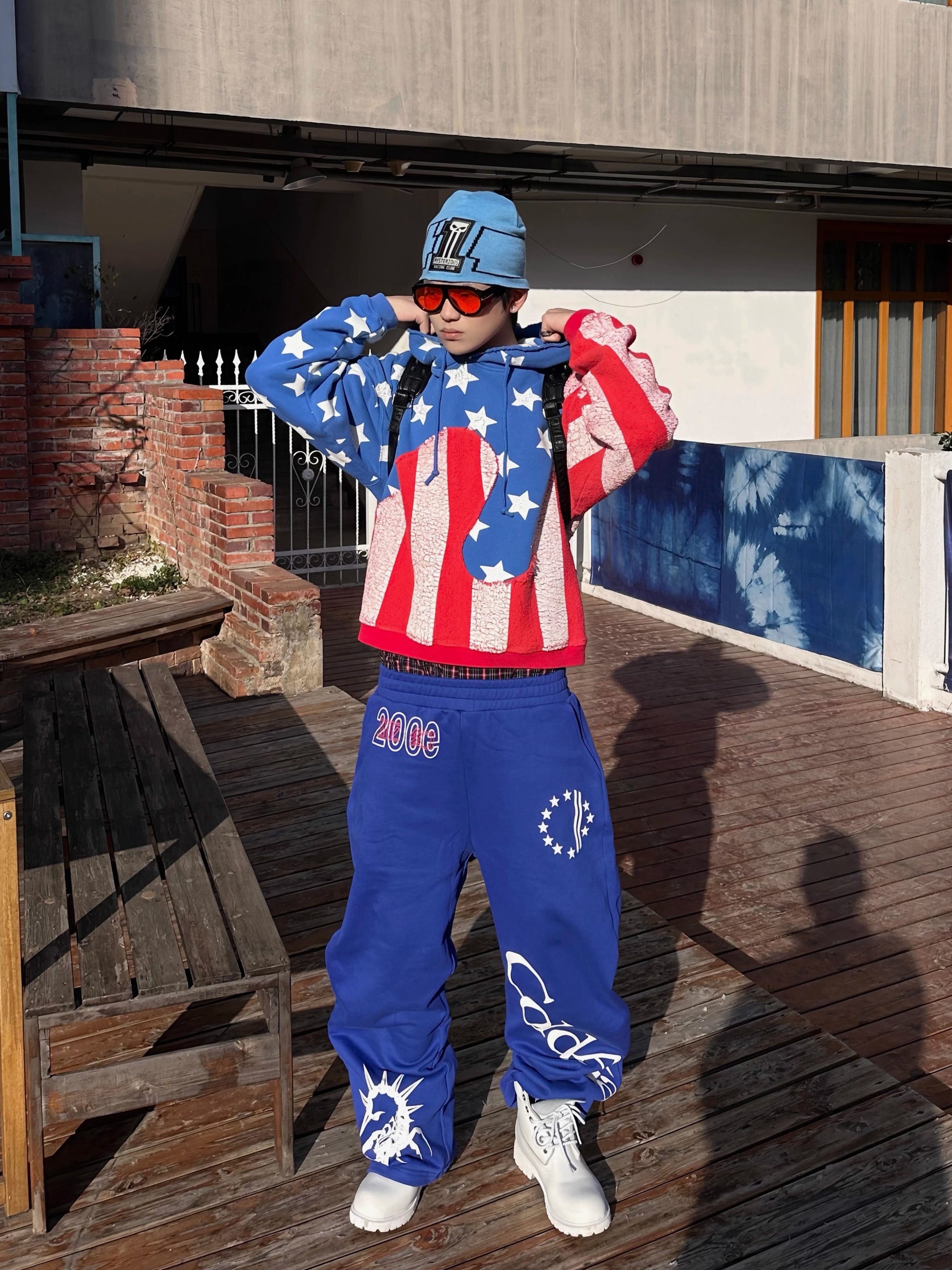 Printed blue loose sweatpants