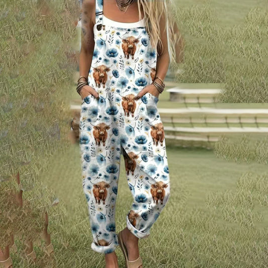 Printed Button Suspenders Casual Pants Suspenders