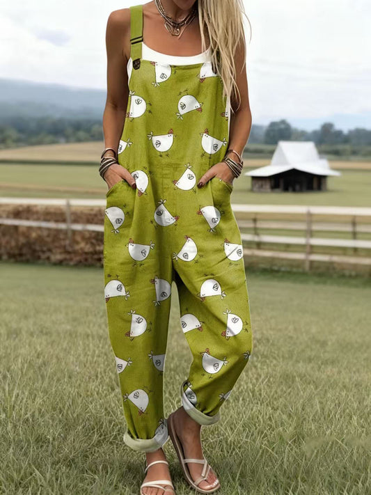 Printed Button Suspenders Casual Pants Suspenders