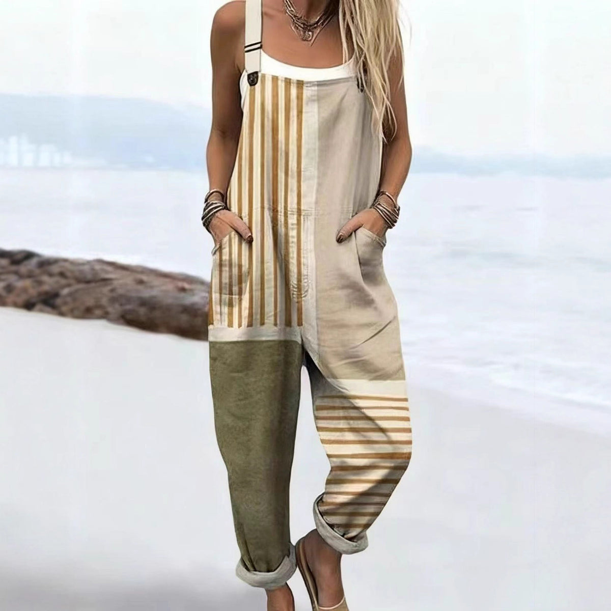 Printed Button Suspenders Casual Pants Suspenders