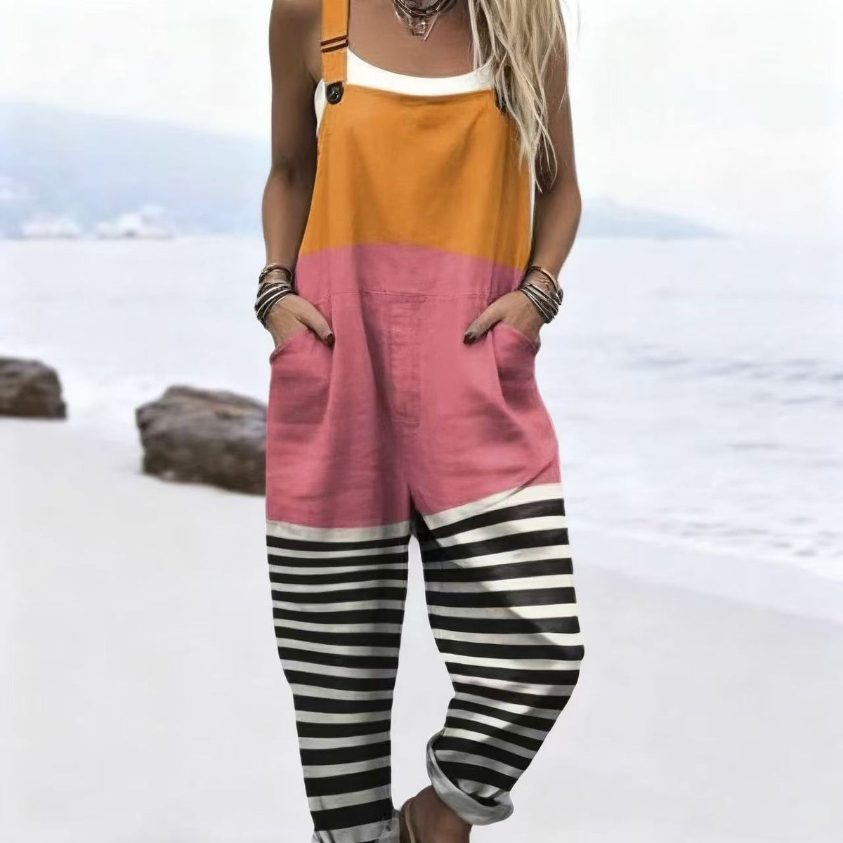 Printed Button Suspenders Casual Pants Suspenders