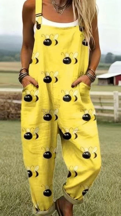 Printed Button Suspenders Casual Pants Suspenders