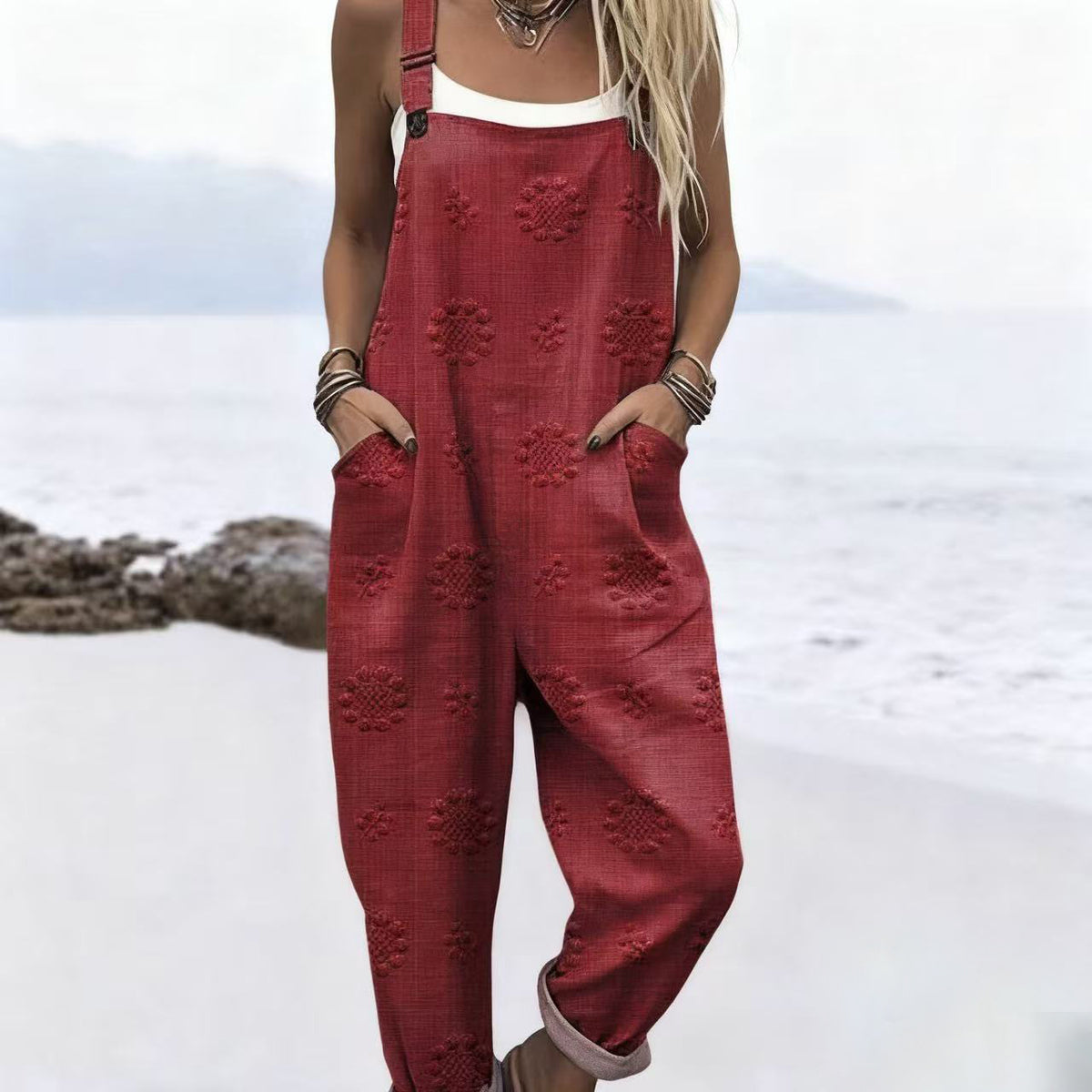 Printed Button Suspenders Casual Pants Suspenders