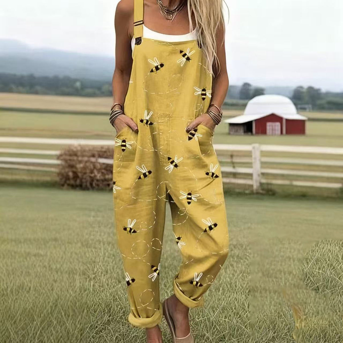 Printed Button Suspenders Casual Pants Suspenders