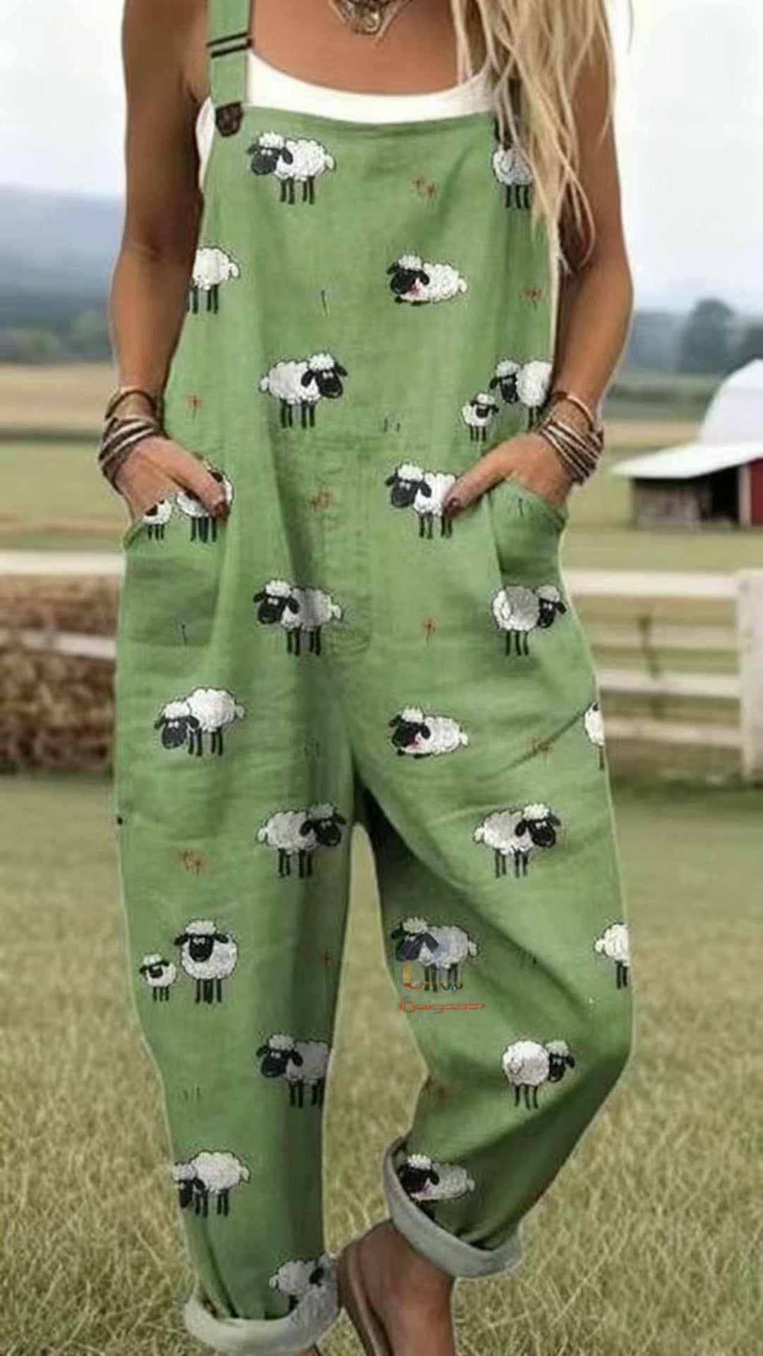 Printed Button Suspenders Casual Pants Suspenders