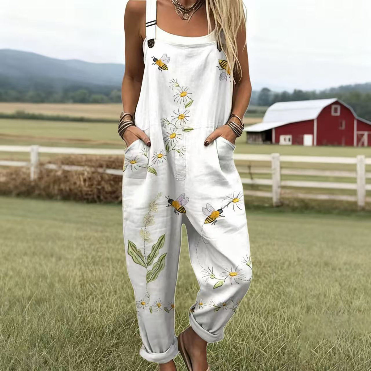 Printed Button Suspenders Casual Pants Suspenders