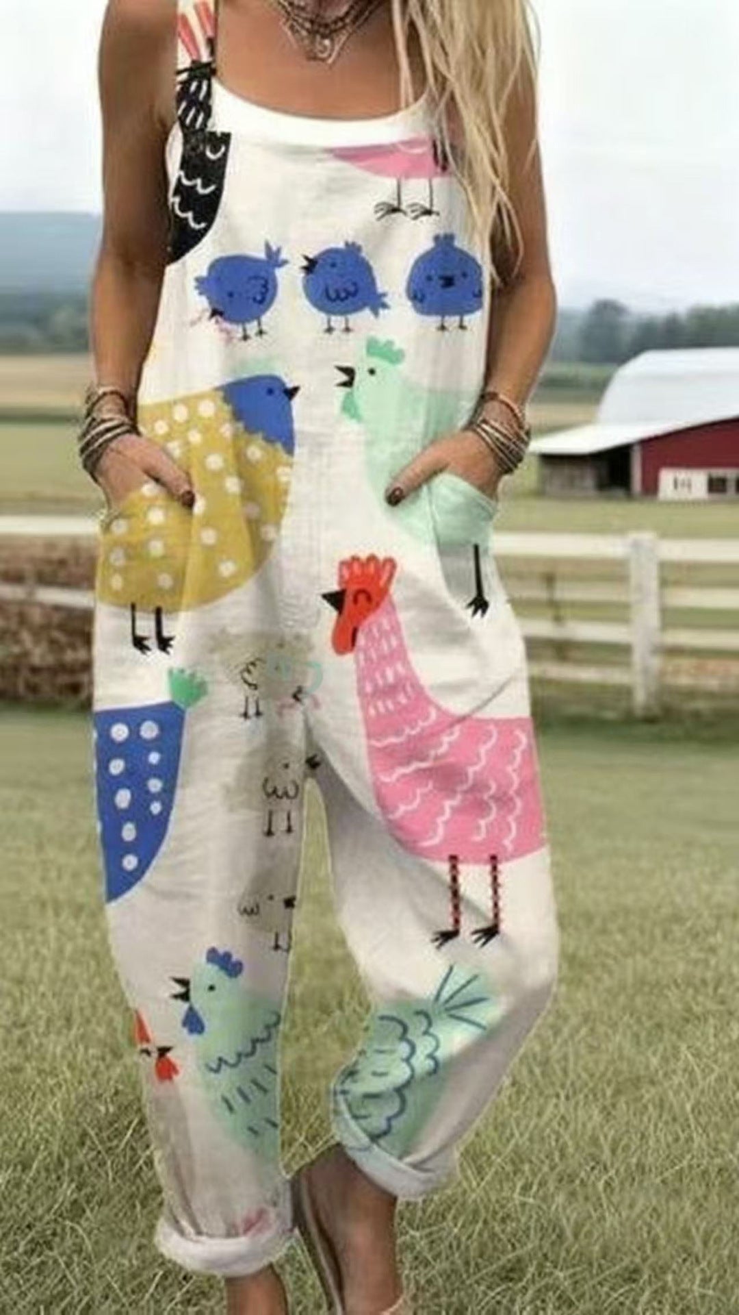 Printed Button Suspenders Casual Pants Suspenders