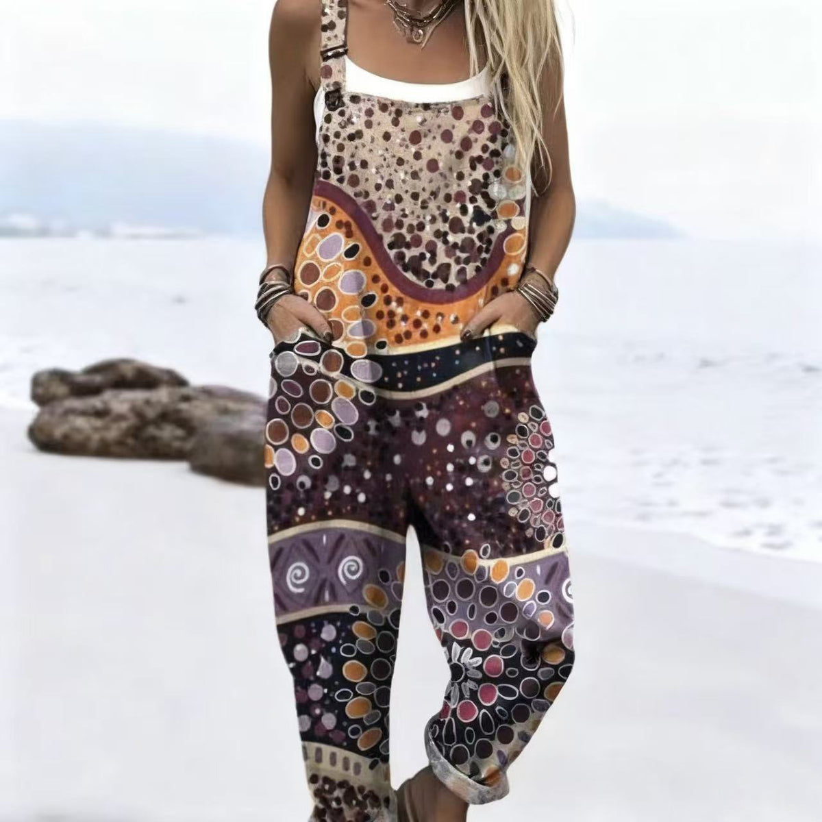 Printed Button Suspenders Casual Pants Suspenders