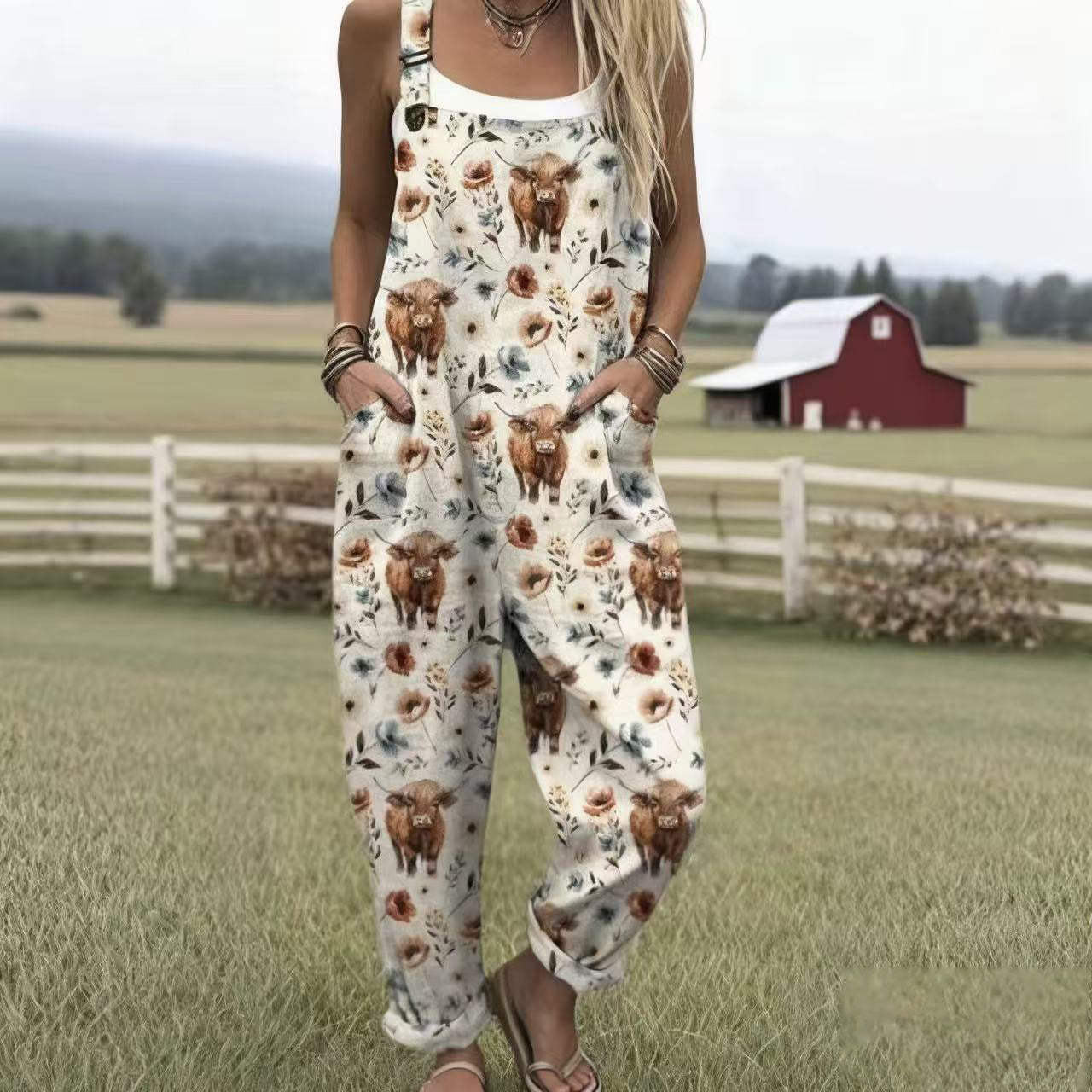 Printed Button Suspenders Casual Pants Suspenders