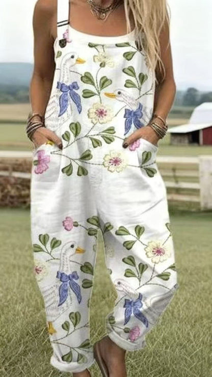 Printed Button Suspenders Casual Pants Suspenders