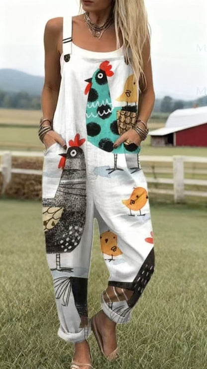 Printed Button Suspenders Casual Pants Suspenders