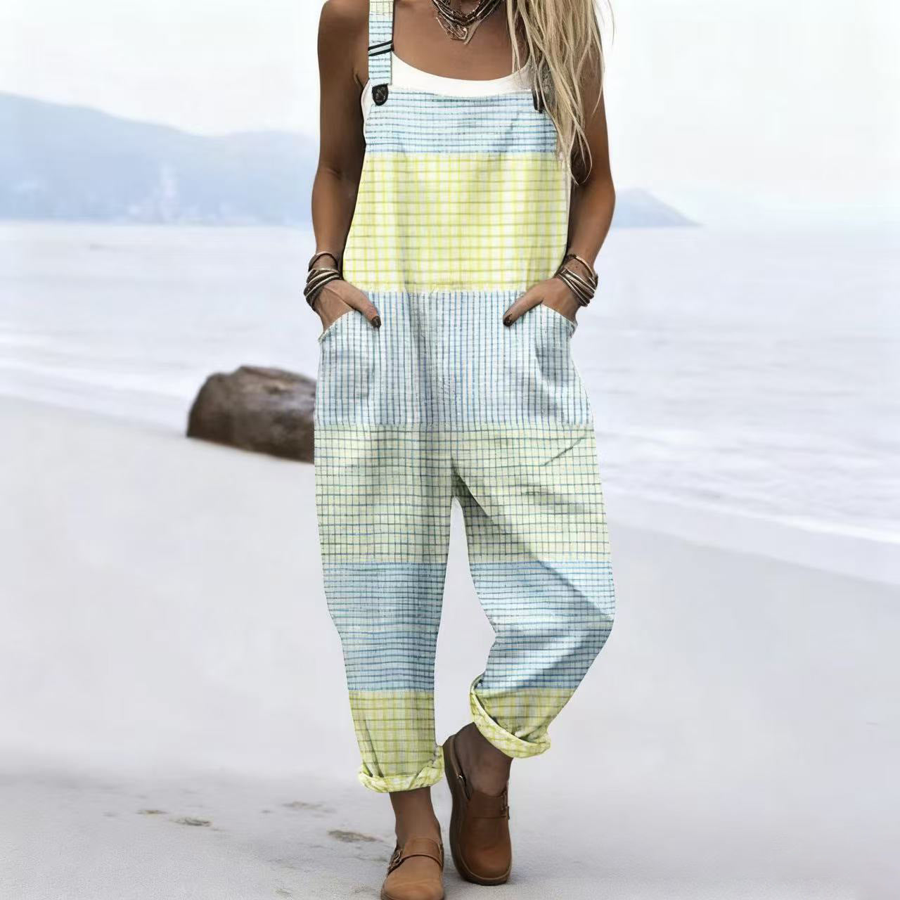 Printed Button Suspenders Casual Pants Suspenders