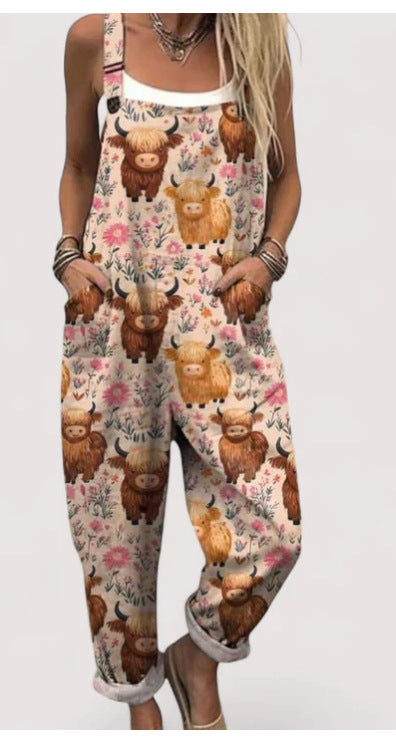 Printed Button Suspenders Casual Pants Suspenders