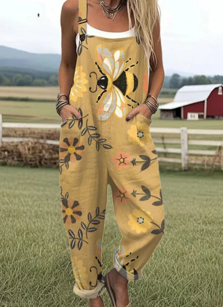 Printed Button Suspenders Casual Pants Suspenders