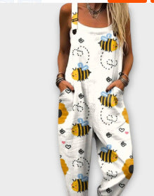 Printed Button Suspenders Casual Pants Suspenders