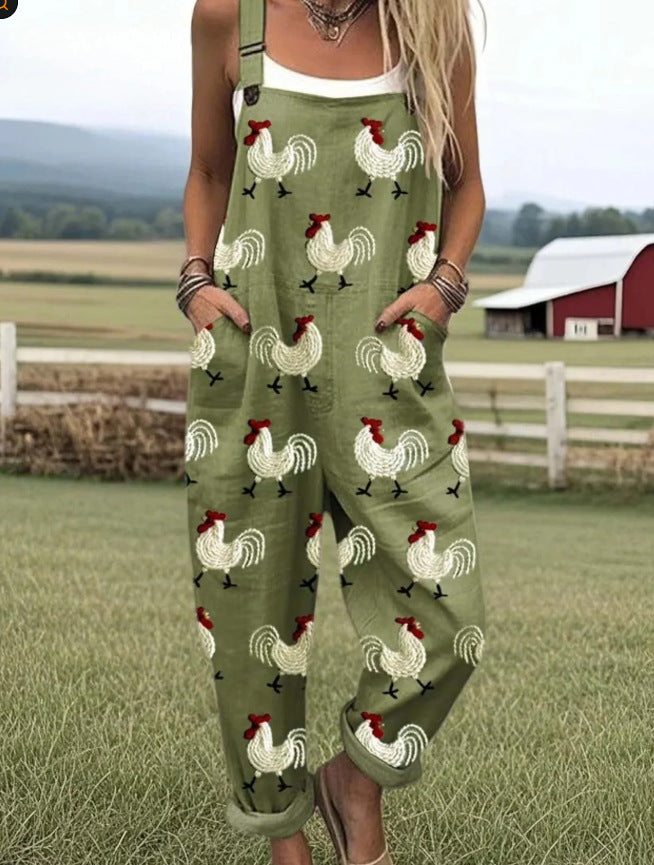Printed Button Suspenders Casual Pants Suspenders