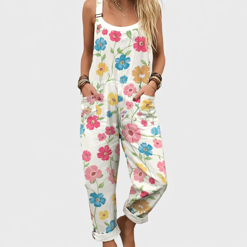Printed Button Suspenders Casual Pants Suspenders