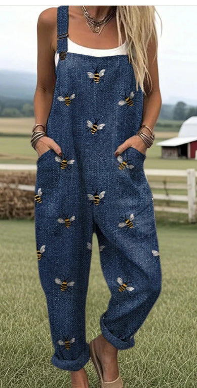 Printed Button Suspenders Casual Pants Suspenders