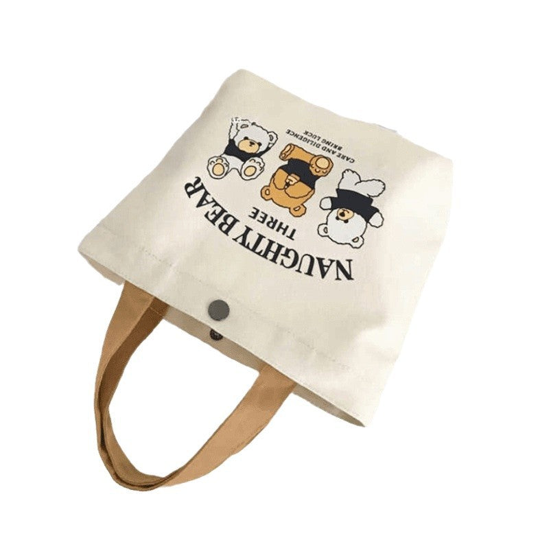 Printed Canvas Tote Bag with Bear Design