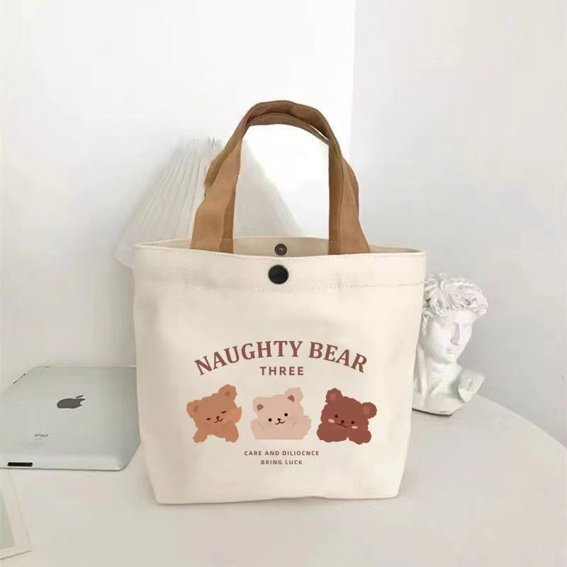 Printed Canvas Tote Bag with Bear Design