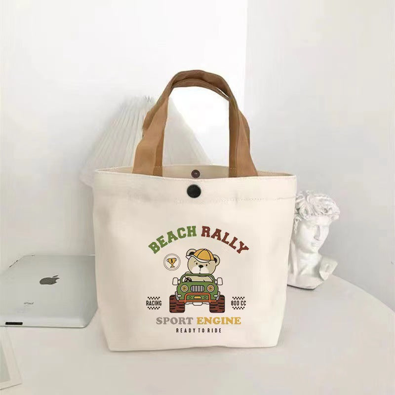 Printed Canvas Tote Bag with Bear Design