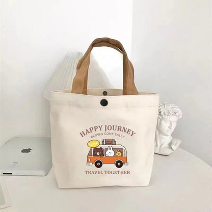 Printed Canvas Tote Bag with Bear Design