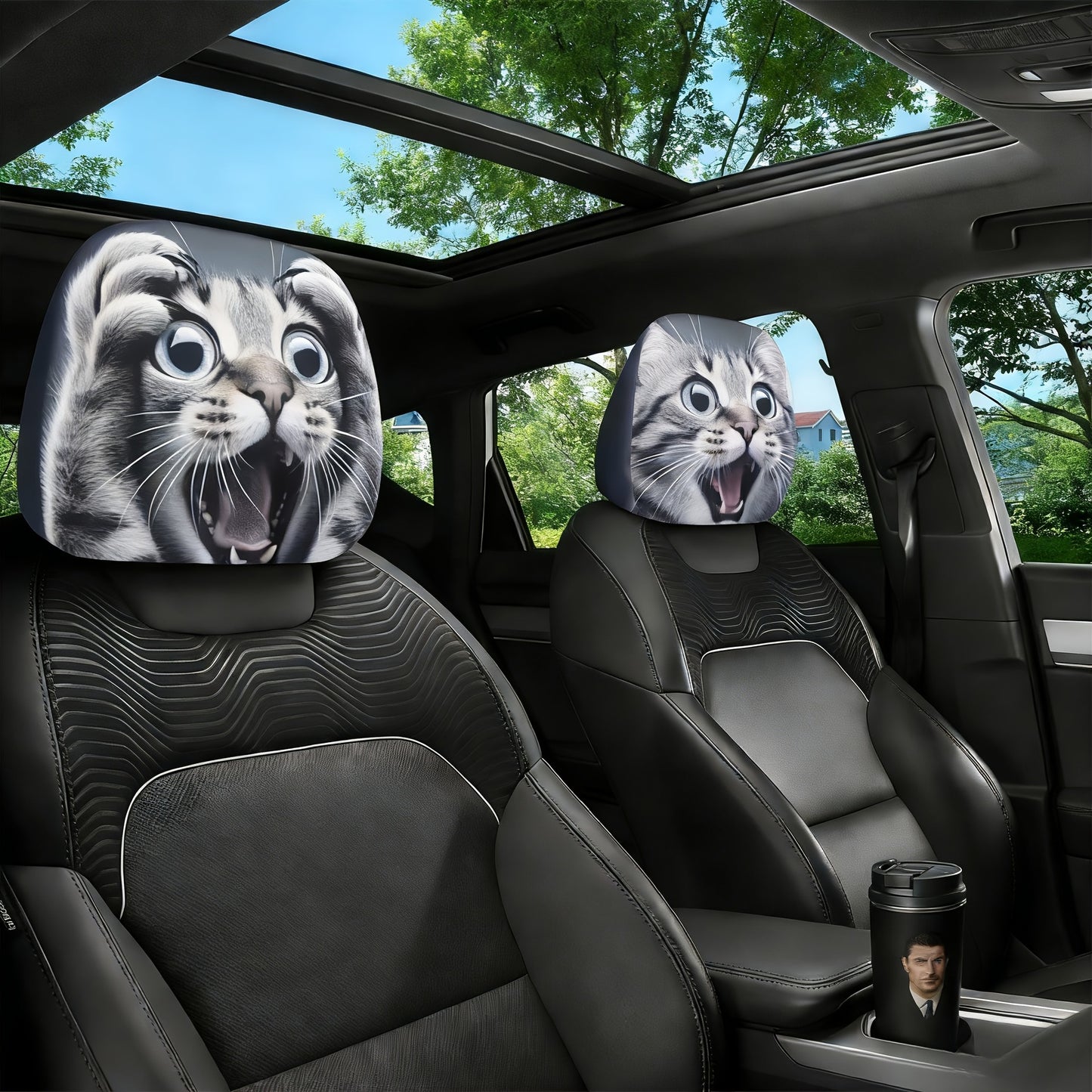 Printed Car Headrest Cover Set