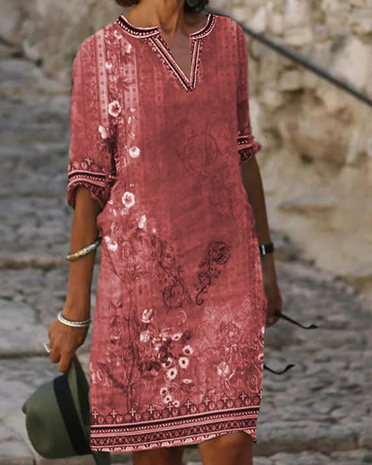 Printed Casual V-neck dress