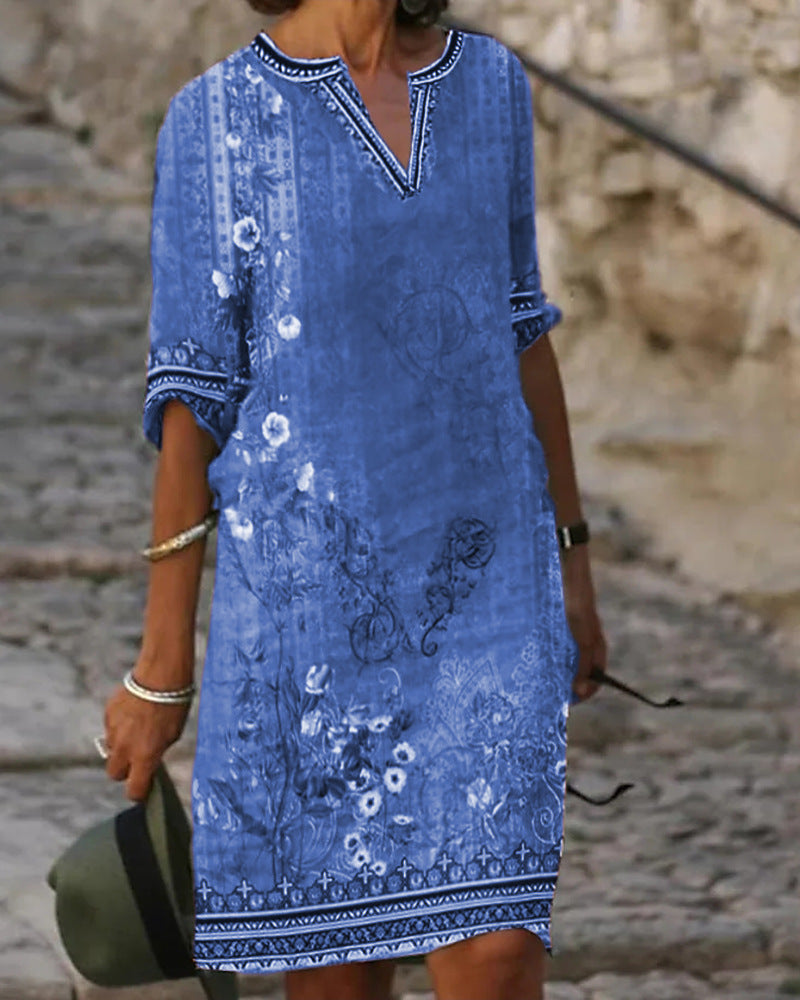 Printed Casual V-neck dress