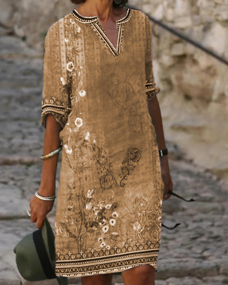Printed Casual V-neck dress
