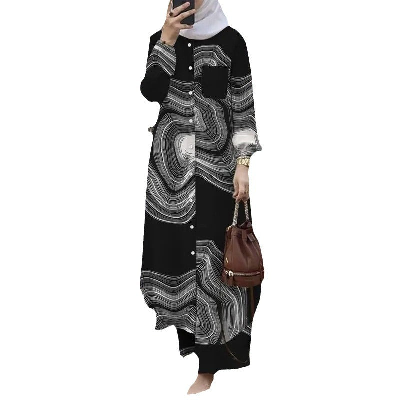 Printed collar shirt and long pants set