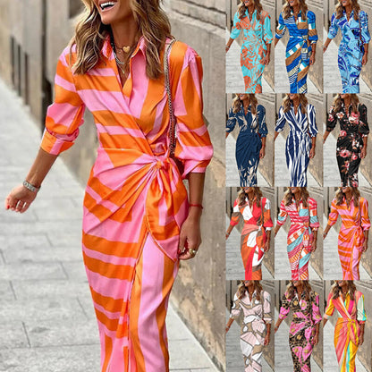 Printed Collar Striped Dress
