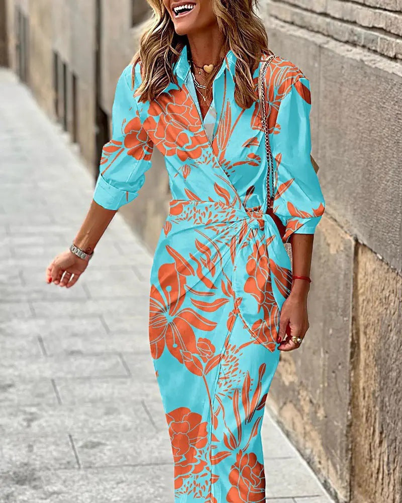 Printed Collar Striped Dress