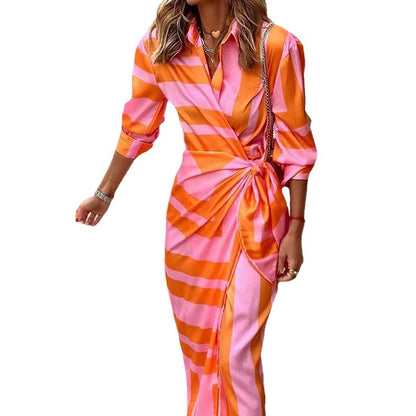 Printed Collar Striped Dress