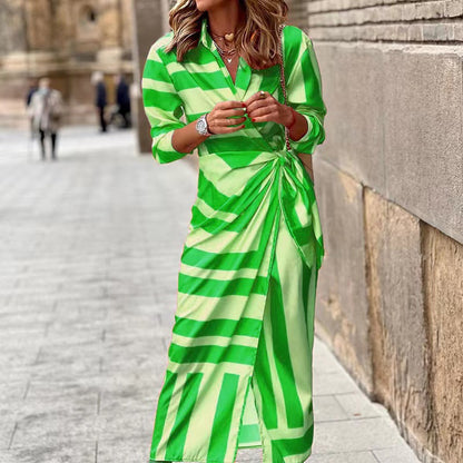 Printed Collar Striped Dress