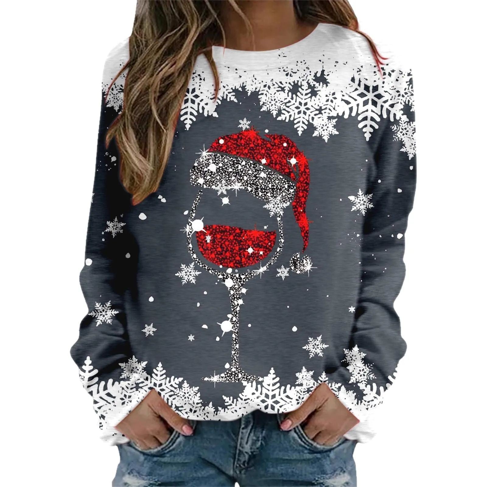 Printed Crewneck Long Sleeve Sweatshirt