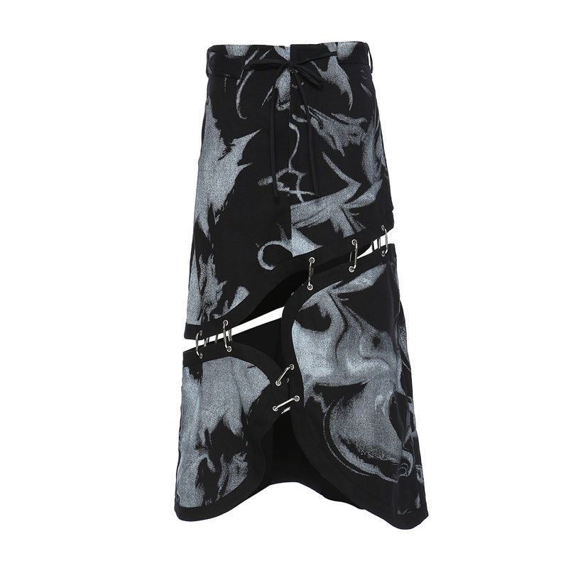 Printed denim detachable half skirt