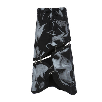 Printed denim detachable half skirt
