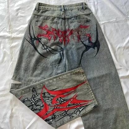 Printed Denim Pants