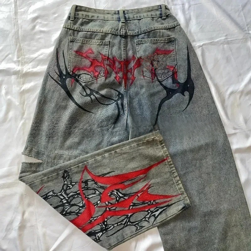 Printed Denim Pants