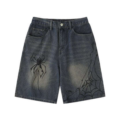 Printed denim shorts