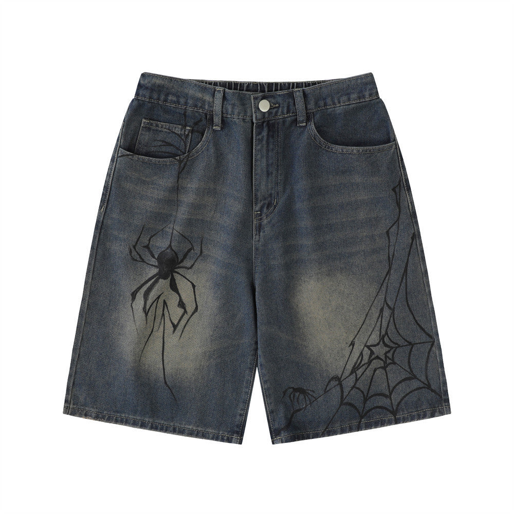 Printed denim shorts